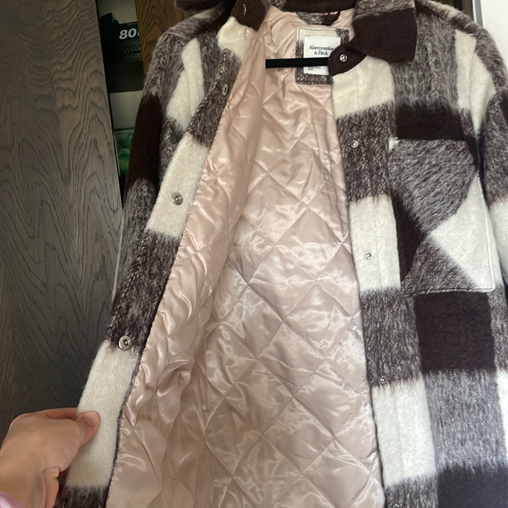 Abercrombie and Fitch Winterized Wool-Blend Shirt Jacket dark brown plaid size S - Picture 5 of 7